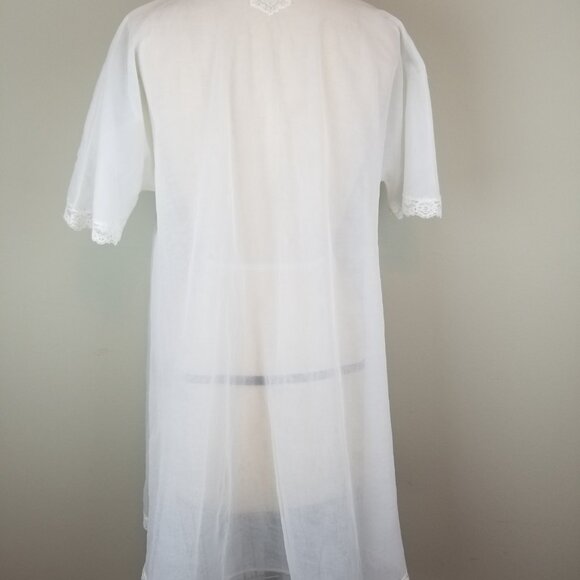 Pretty Vintage 1950's Sheer White Robe with Blue Bow Ladies Size Small - Picture 6 of 8